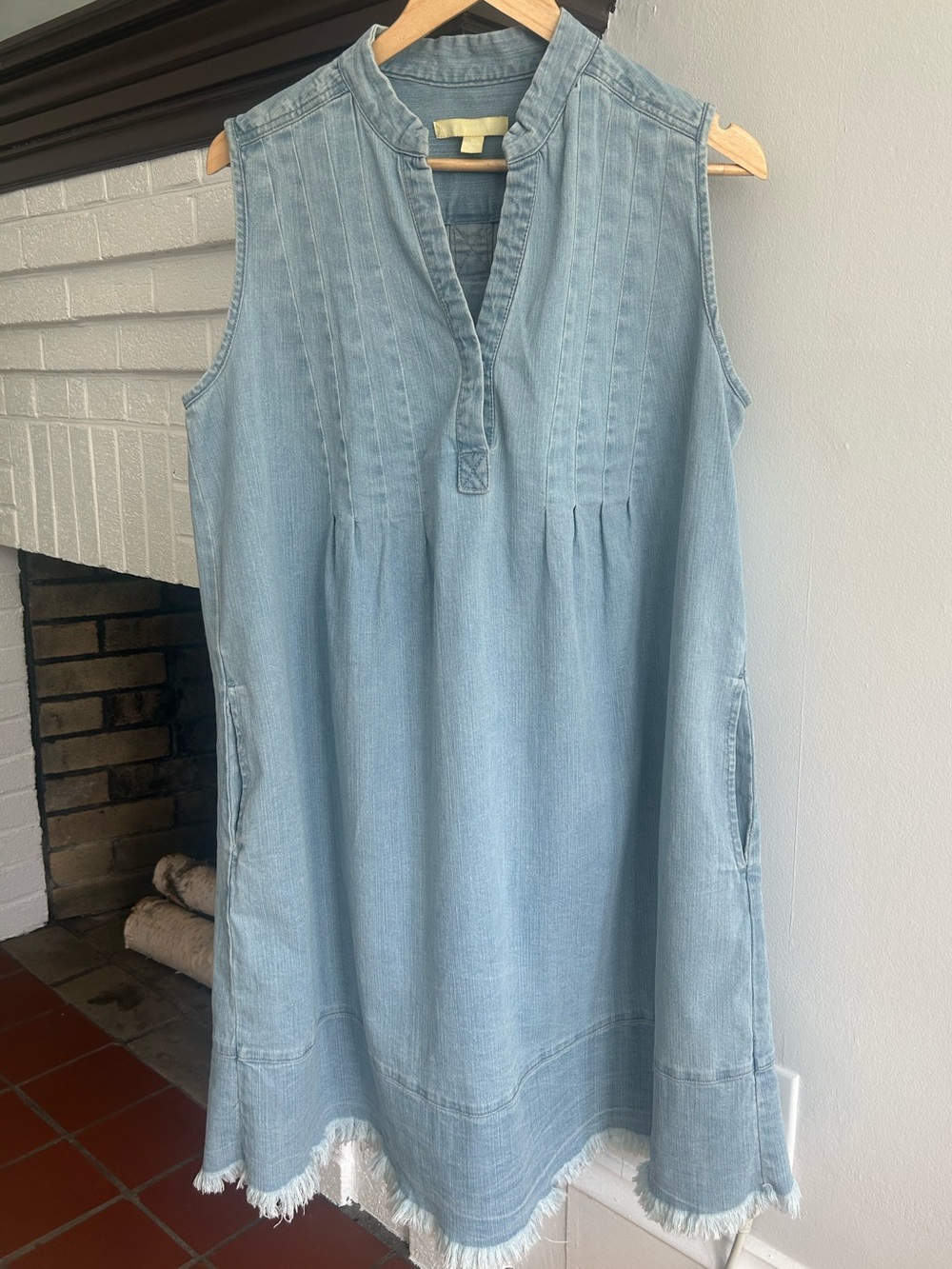 Hope & Harlow Light Denim Sleeveless Dress with Pintuck Bodice